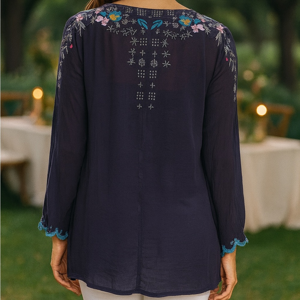 Johnny Was heavily embroidered Butterfly Winter blouse in Gravel Blue NWT - Picture 11 of 11